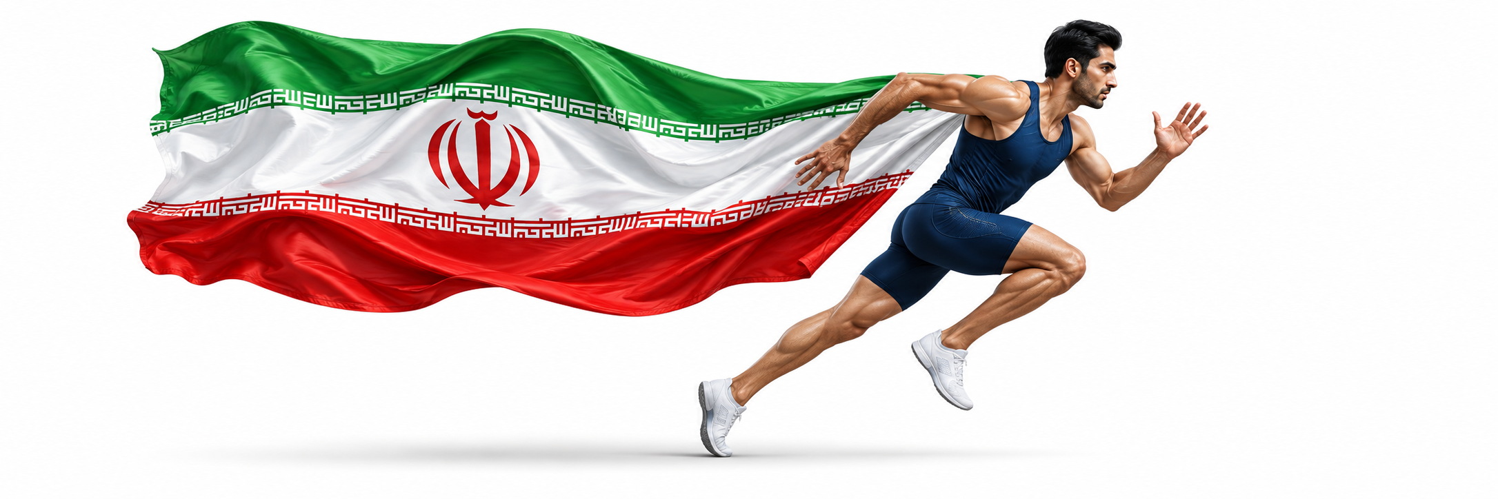 دونده ایرانی در حرکت، همراه با پرچم سبز و سفید و قرمز ایران